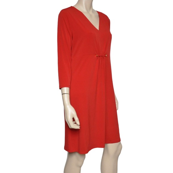 Michael Kors Matte Jersey V-Neck 3/4 Sleeve Shift Dress Red 8/10/14 $130 - Picture 3 of 5